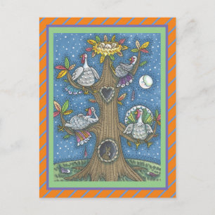 FOLK ART TURKEY TREE, THANKSGIVING GOBBLER HUMOR BRIEFKAART