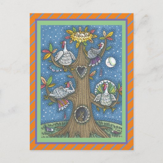 FOLK ART TURKEY TREE, THANKSGIVING GOBBLER HUMOR BRIEFKAART (Voorkant)