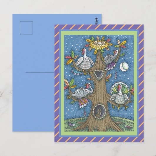 FOLK ART TURKEY TREE, THANKSGIVING GOBBLER HUMOR BRIEFKAART (Voorkant / Achterkant)