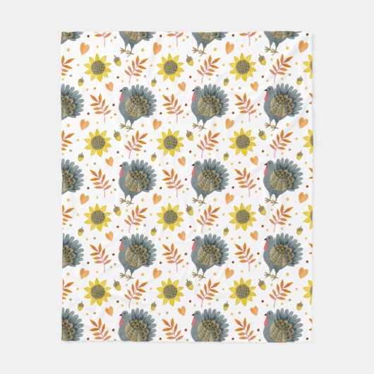 Folk Art Turkeys Fleece Deken (Voorkant)