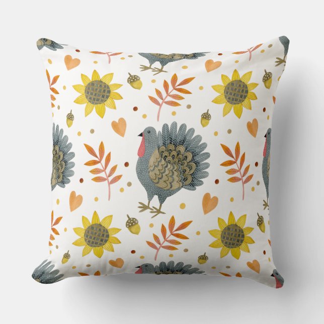 Folk Art Turkeys Kussen (Voorkant)