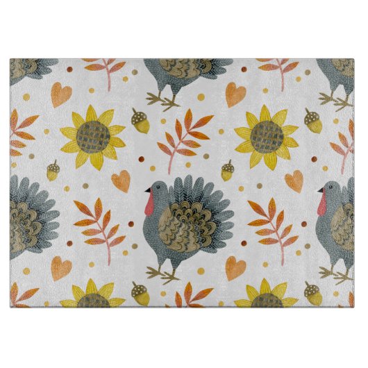 Folk Art Turkeys Snijplank (Voorkant)