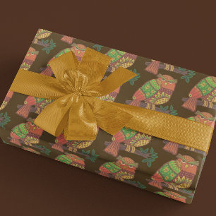 Folk Art Uilen op Branches Alle gelegenheden Cadeaupapier
