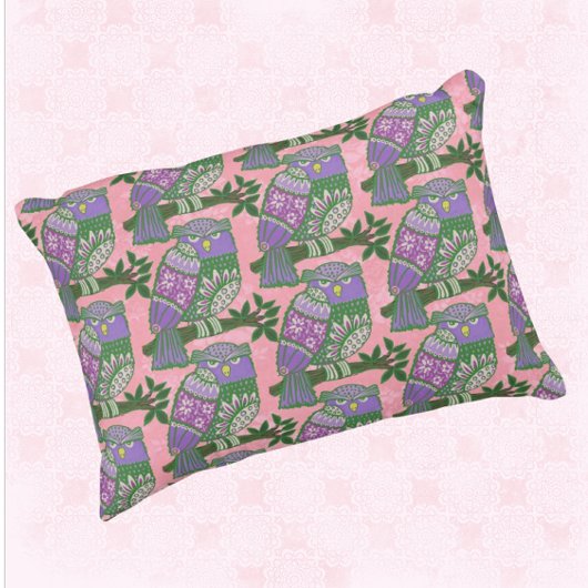 Folk Art Uilen Roze Paarse Kinderen Accent Kussen