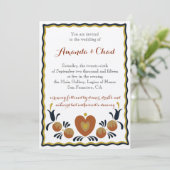 Folk Art Uitnodiging voor een bruiloft (Staand voorkant)