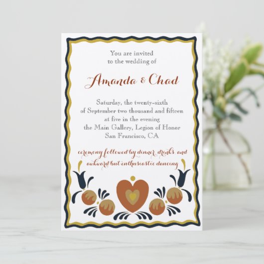 Folk Art Uitnodiging voor een bruiloft (Staand voorkant)