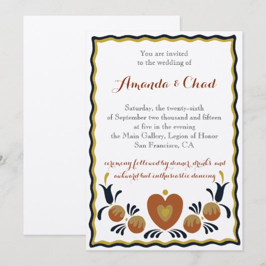 Folk Art Uitnodiging voor een bruiloft (Voorkant / Achterkant)