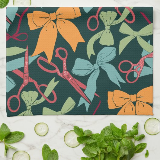 Folk Art Vakantie Bogen en Schaar Kerst Goud Theedoek (Gevouwen)