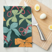 Folk Art Vakantie Bogen en Schaar Kerst Goud Theedoek (Quarter Fold)