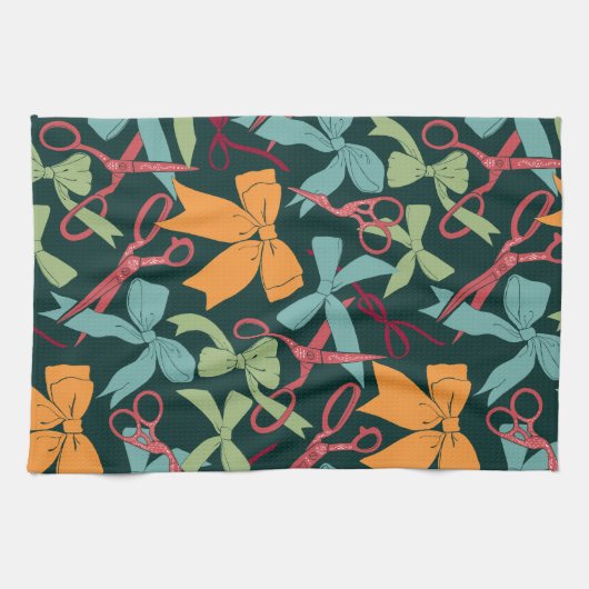 Folk Art Vakantie Bogen en Schaar Kerst Goud Theedoek (Horizontaal)