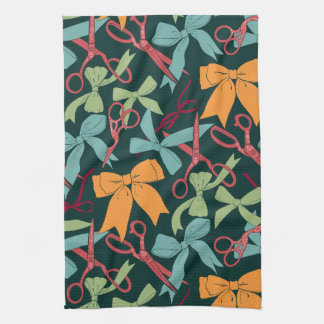 Folk Art Vakantie Bogen en Schaar Kerst Goud Theedoek