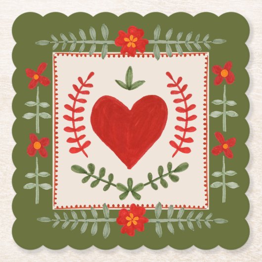 Folk Art Valentijn Kartonnen Onderzetters (Voorkant)