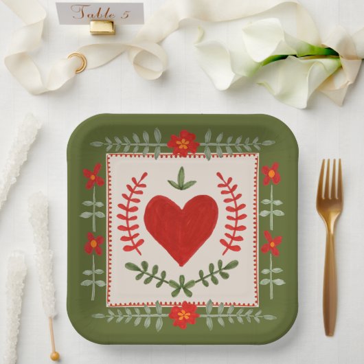 Folk Art Valentijn Papieren Bordje (Huwelijk)