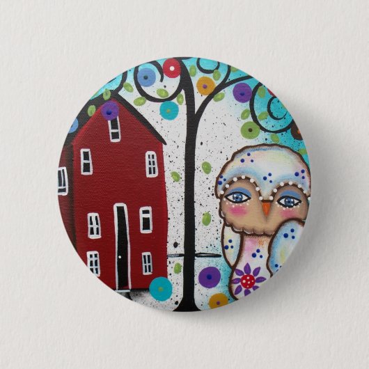 Folk Art van Lori Everett OWLS Ronde Button 5,7 Cm (Voorkant)