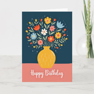 Folk Art Verjaardagsbloemen Kaart