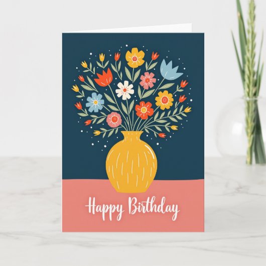 Folk Art Verjaardagsbloemen Kaart (Voorkant)
