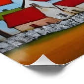 Folk Art Village met rode daken Perfect Poster (Hoek)
