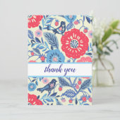 Folk Art Vogel en Aardbei Dankjewel Kaart (Staand voorkant)