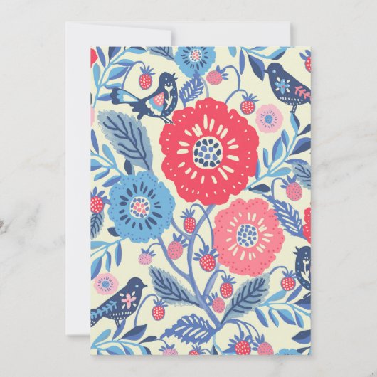 Folk Art Vogel en Aardbei Dankjewel Kaart (Achterkant)