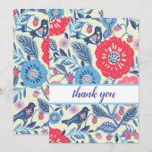 Folk Art Vogel en Aardbei Dankjewel Kaart (Voorkant / Achterkant)