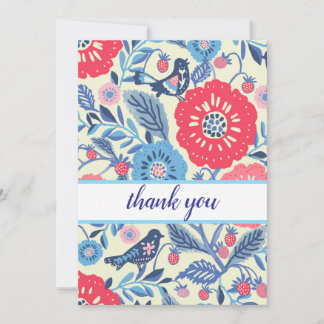 Folk Art Vogel en Aardbei Dankjewel Kaart