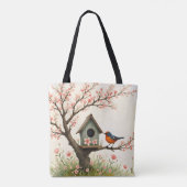 Folk Art Vogel en Vogelhuis Tote Bag (Achterkant)