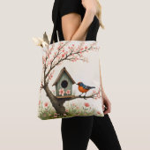 Folk Art Vogel en Vogelhuis Tote Bag (Dichtbij)