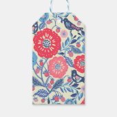 Folk Art Vogels, Aardbei en Bloem Print Cadeaulabel (Voorkant)