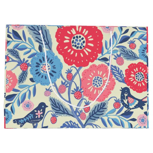 Folk Art Vogels, Aardbei en Bloem Print Groot Cadeauzakje (Achterkant)
