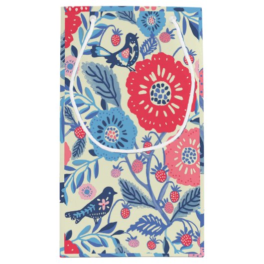 Folk Art Vogels, Aardbei en Bloem Print Klein Cadeauzakje (Achterkant)