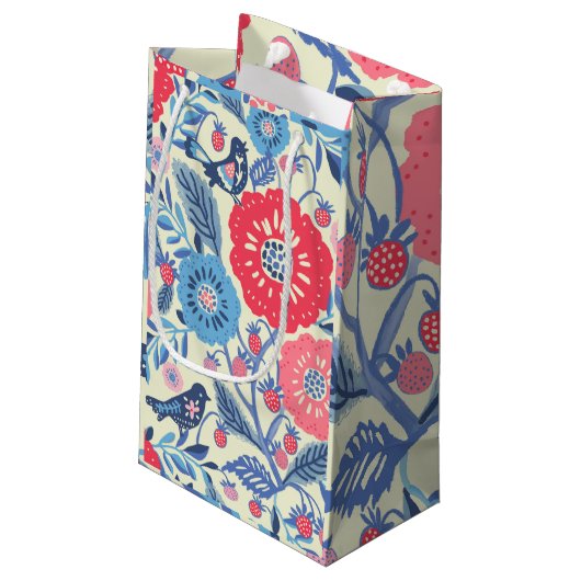 Folk Art Vogels, Aardbei en Bloem Print Klein Cadeauzakje (Achterkant Gekanteld)