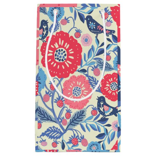 Folk Art Vogels, Aardbei en Bloem Print Klein Cadeauzakje (Voorkant)