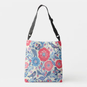 Folk Art Vogels Aardbei en bloemen Crossbody Tas (Achterkant)