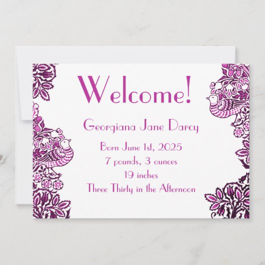 Folk Art Vogels Bloemen Eikels Blauw Kaart (Voorkant)