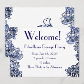 Folk Art Vogels Bloemen Eikels Blauw Kaart (Voorkant / Achterkant)