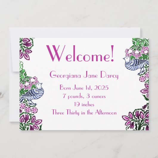 Folk Art Vogels Bloemen Eikels Blauw Kaart (Voorkant)