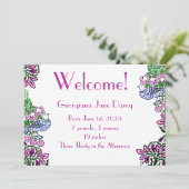 Folk Art Vogels Bloemen Eikels Blauw Kaart (Staand voorkant)