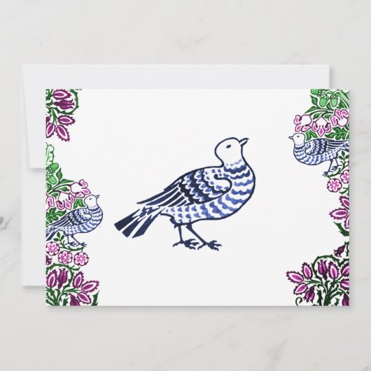 Folk Art Vogels Bloemen Eikels Blauw Kaart (Achterkant)