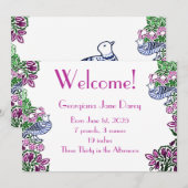 Folk Art Vogels Bloemen Eikels Blauw Kaart (Voorkant / Achterkant)