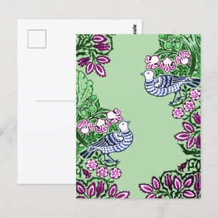 Folk Art Vogels Bloemen Eikels Briefkaart