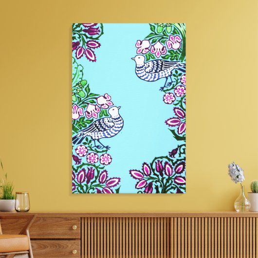 Folk Art Vogels Bloemen Eikels Canvas Afdruk (Insitu (Woonkamer))