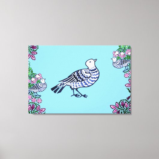 Folk Art Vogels Bloemen Eikels Canvas Afdruk (Voorkant)