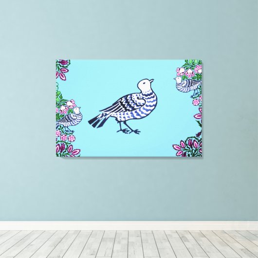 Folk Art Vogels Bloemen Eikels Canvas Afdruk (Insitu (Houten vloer))