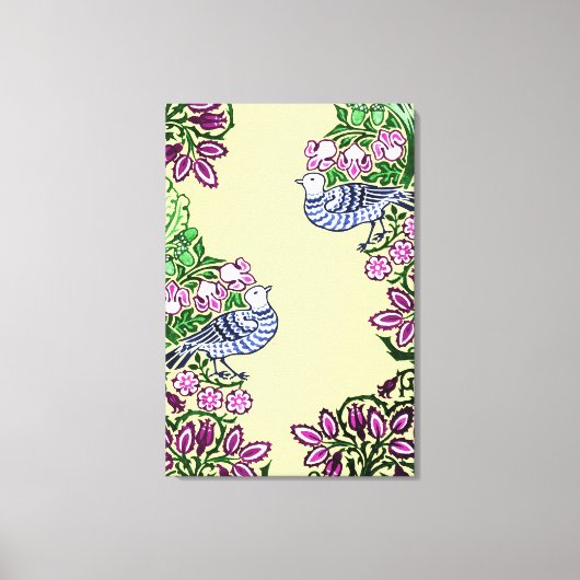 Folk Art Vogels Bloemen Eikels Canvas Afdruk (Voorkant)