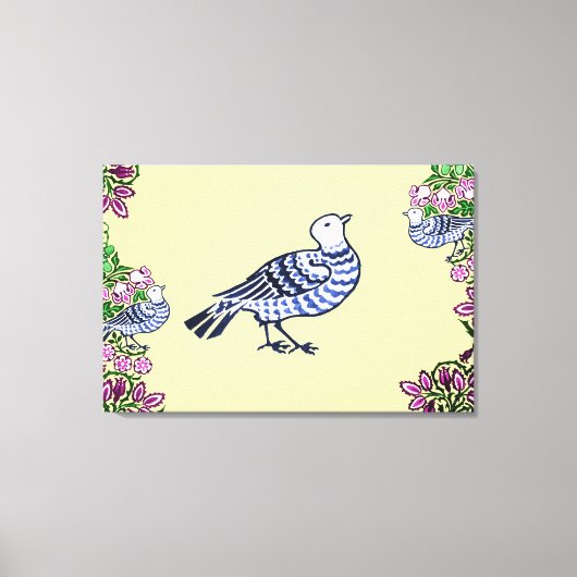 Folk Art Vogels Bloemen Eikels Canvas Afdruk (Voorkant)