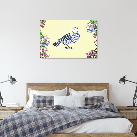 Folk Art Vogels Bloemen Eikels Canvas Afdruk (Insitu (Slaapkamer))