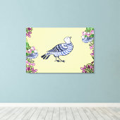 Folk Art Vogels Bloemen Eikels Canvas Afdruk (Insitu (Houten vloer))