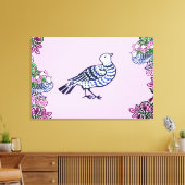 Folk Art Vogels Bloemen Eikels Canvas Afdruk (Insitu (Woonkamer))