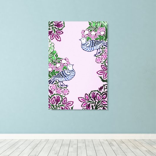Folk Art Vogels Bloemen Eikels Canvas Afdruk (Insitu (Houten vloer))