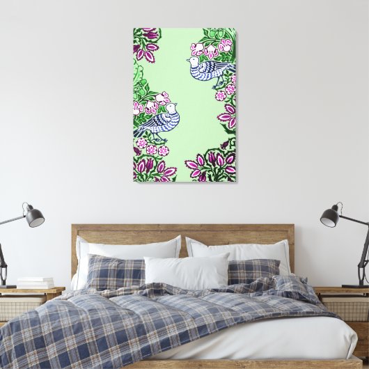 Folk Art Vogels Bloemen Eikels Canvas Afdruk (Insitu (Slaapkamer))